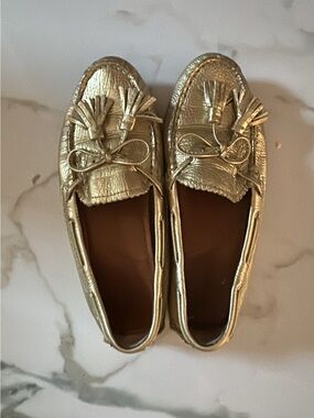Coach Gold Metallic Tassel Kiltie Nadia Loafers